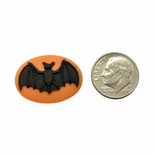 Load image into Gallery viewer, Halloween Bat Flatback Cabochon Cameo Resin 4pc orange black 18x25mm
