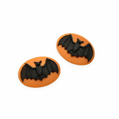 Halloween Bat Flatback Cabochon Cameo Resin 4pc orange black 18x25mm-Orange Grove Beads