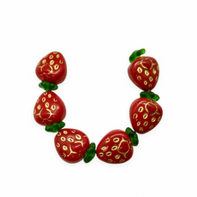 Load image into Gallery viewer, Czech glass strawberry fruit shaped beads charms &amp; caps 6 sets red gold 15x13mm-Orange Grove Beads

