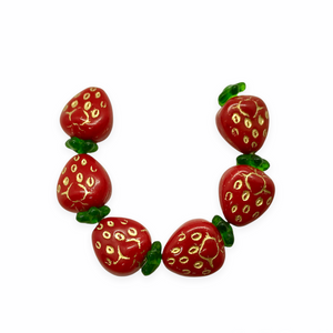 Czech glass strawberry fruit shaped beads charms & caps 6 sets red gold 15x13mm-Orange Grove Beads