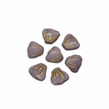 Load image into Gallery viewer, Czech glass flower petal beads charms 25pc opaque purple gold 8x7mm-Orange Grove Beads
