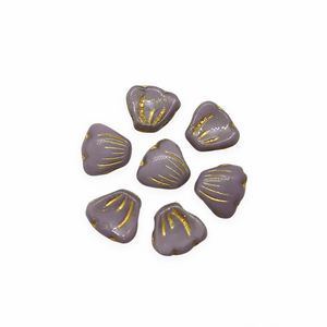 Czech glass flower petal beads charms 25pc opaque purple gold 8x7mm-Orange Grove Beads