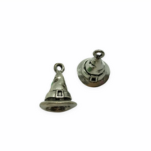 Load image into Gallery viewer, Halloween witch hat antique silver charm 2pc USA made lead free pewter 17x13mm-Orange Grove Beads

