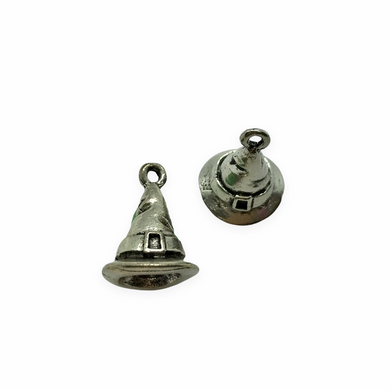 Halloween witch hat antique silver charm 2pc USA made lead free pewter 17x13mm-Orange Grove Beads