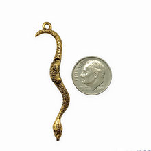 Load image into Gallery viewer, Articulated moving snake charm pendant 2pc antique gold pewter 51mm

