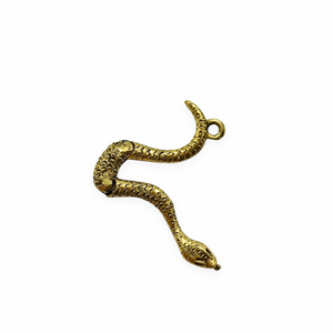 Articulated moving snake charm pendant 2pc antique gold pewter 51mm
