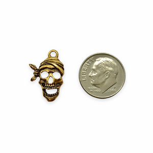 Pirate skull charm pendant 2pc gold tone lead free pewter 22x19mm USA made