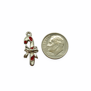 Christmas candy cane charm pendant 2pc antique silver lead free pewter 22x9mm USA made
