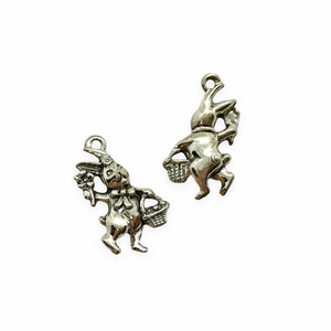 Easter bunny charm pendant 2pc antique silver lead free pewter 21x13mm USA made-Orange Grove Beads