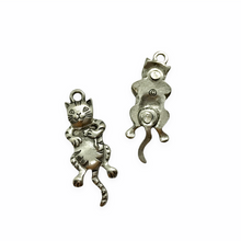 Load image into Gallery viewer, Articulated moving cat charm pendant 2pc antique pewter 32x12mm-Orange Grove Beads

