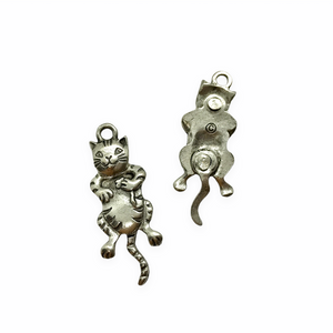 Articulated moving cat charm pendant 2pc antique pewter 32x12mm-Orange Grove Beads