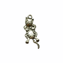 Load image into Gallery viewer, Articulated moving cat charm pendant 2pc antique pewter 32x12mm
