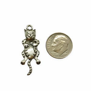 Articulated moving cat charm pendant 2pc antique pewter 32x12mm