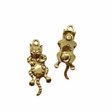Articulated moving cat charm pendant 1pc antique gold pewter 32x12mm-Orange Grove Beads