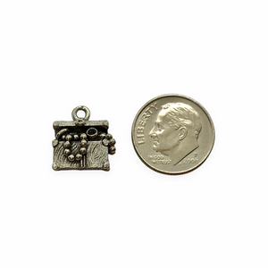 Pirate treasure chest charm pendant 2pc antique pewter 13x14x8mm USA made lead free