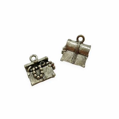 Pirate treasure chest charm pendant 2pc antique pewter 13x14x8mm USA made lead free-Orange Grove Beads