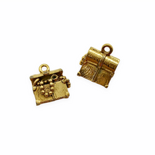 Load image into Gallery viewer, Pirate treasure chest charm pendant 2pc gold tone lead free pewter 13x14x8mm USA made-Orange Grove Beads
