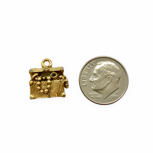 Pirate treasure chest charm pendant 2pc gold tone lead free pewter 13x14x8mm USA made