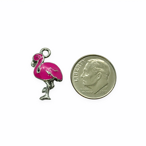 Pink flamingo charm pendant antique silver 2pc USA lead free pewter 20x10mm