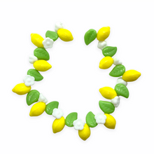 Load image into Gallery viewer, Czech glass opaque yellow lemon fruit beads with leaves flowers 36pc #3
