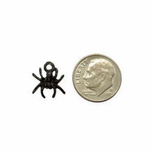 Load image into Gallery viewer, Halloween small black spider charm 2pc USA made epoxy coated lead free pewter 13mm
