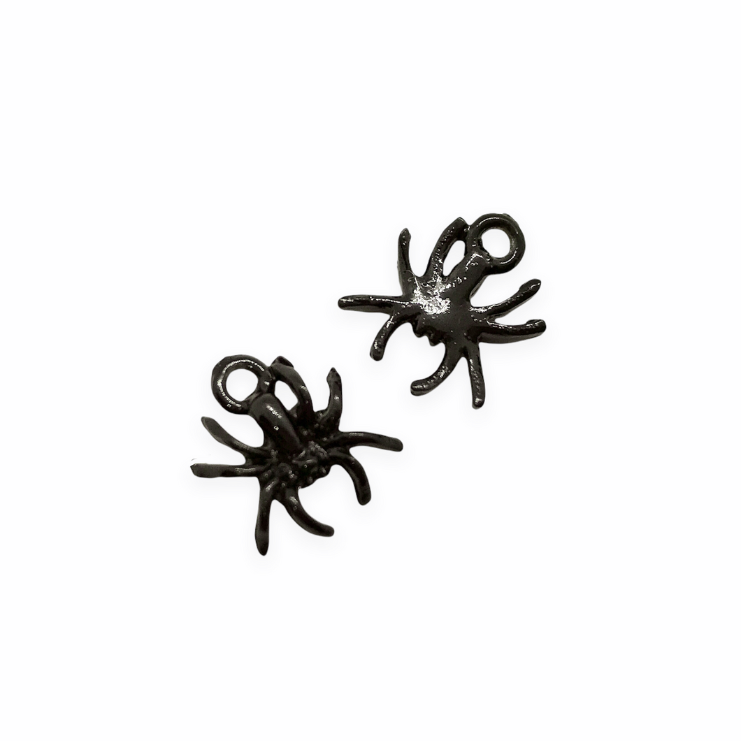 Halloween black spider charm 2pc USA made lead free pewter 13mm-Orange Grove Beads