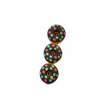 Load image into Gallery viewer, Tiny chocolate donut food beads Peruvian ceramic 4pc 9x6mm
