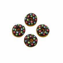 Load image into Gallery viewer, Hand painted tiny ceramic miniature donut food beads charms 4pc vertical drill 9x6mm-Orange Grove Beads
