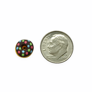 Tiny chocolate donut food beads Peruvian ceramic 4pc 9x6mm