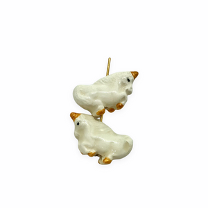 Tiny white unicorn beads Peruvian ceramic 4pcs 17x9x6mm