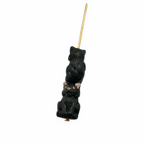Tiny black cat beads Peruvian ceramic 4pc 13x8x7mm