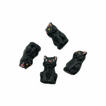 Load image into Gallery viewer, Hand painted tiny ceramic miniature black cat beads charms 4pc vertical drill 13x8x7mm-Orange Grove Beads
