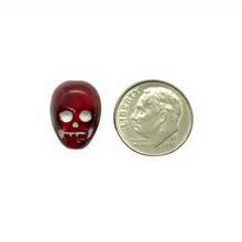 Load image into Gallery viewer, Czech glass skull beads 6pc cherry red white 14mm
