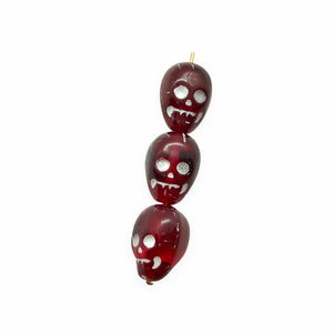 Czech glass skull beads 6pc cherry red white 14mm
