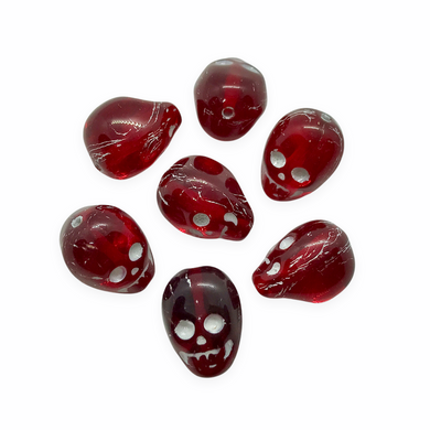 Czech glass skull beads charm 6pc translucent cherry red white 14mm-Orange Grove Beads