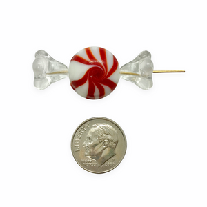 Wrapped Christmas peppermint candy glass beads charms 4 sets (12pc) red white swirl