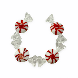 Wrapped Christmas peppermint candy glass beads charms 4 sets (12pc) red white swirl
