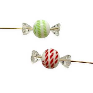 Large Wrapped Christmas candy glass beads charms 8 3-piece candies red green stripes