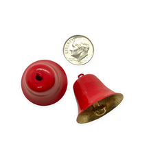 Load image into Gallery viewer, Large 3d Christmas jingle bell charms pendants 4pc gold tone red enamel 25mm
