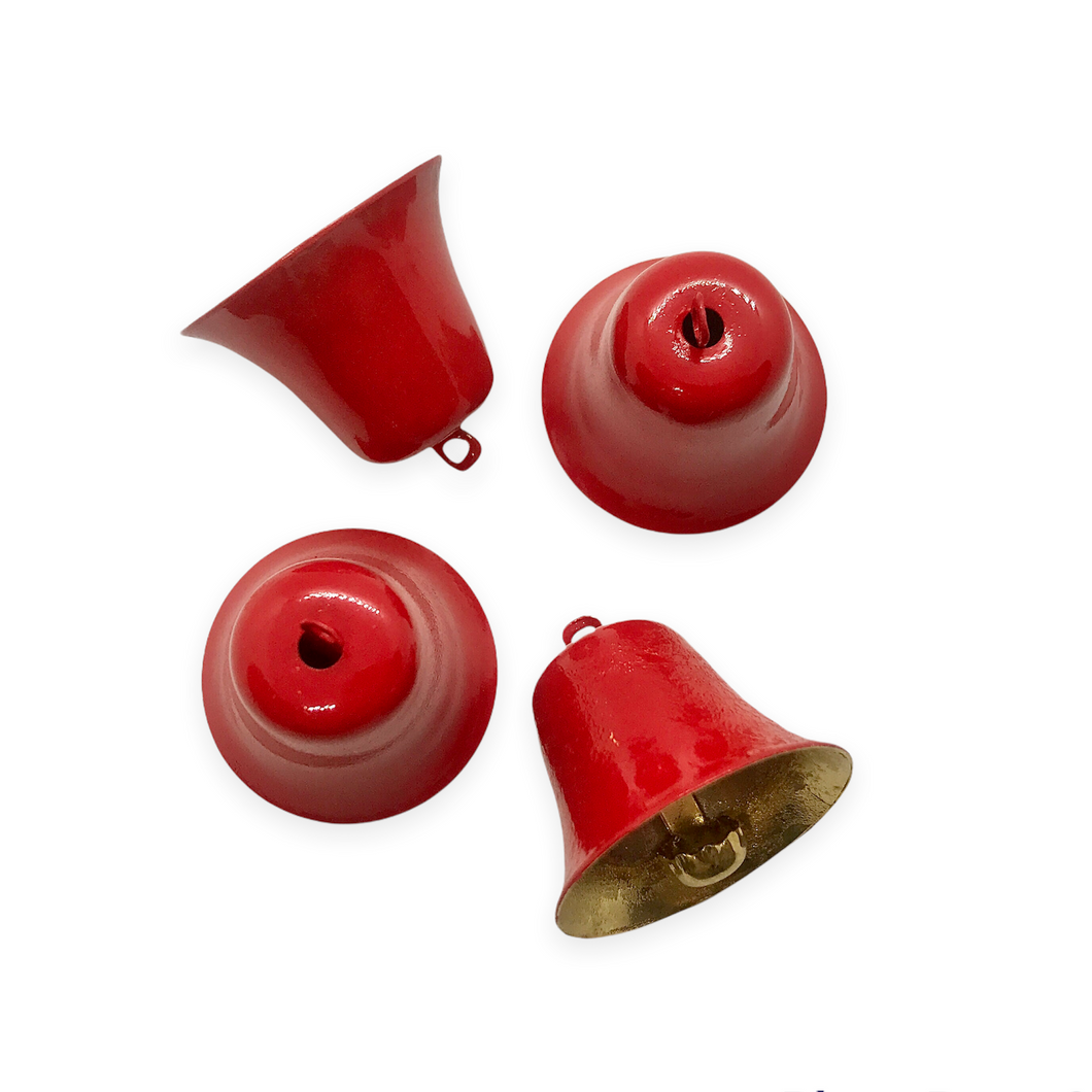 Large 3d Christmas jingle bell charms pendants 4pc gold tone red enamel 25mm-Orange Grove Beads