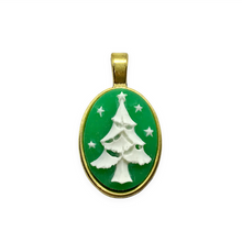 Load image into Gallery viewer, Christmas tree Flatback Cabochon Cameo Resin 4pc green white oval 18x25mm
