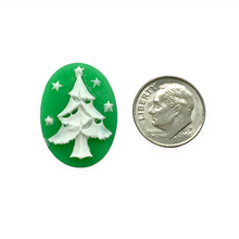 Load image into Gallery viewer, Christmas tree Flatback Cabochon Cameo Resin 4pc green white oval 18x25mm

