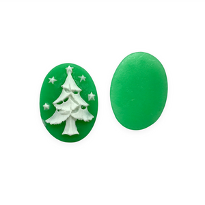 Christmas tree Flatback Cabochon Cameo Resin 4pc green white oval 18x25mm