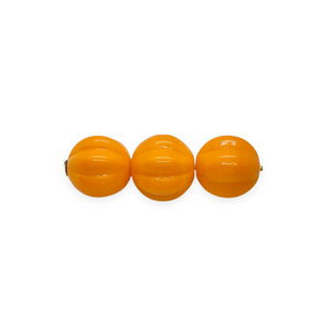 Czech glass fluted round melon beads 20pc opaque Halloween pumpkin orange 8mm