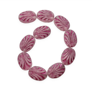 Czech glass table art deco seashell oval beads 10pc frosted crystal pink 17x12mm-Orange Grove Beads