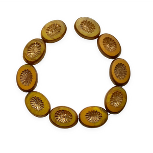 Czech glass table cut kiwi oval beads 10pc orange milky yellow bronze 14x10mm-Orange Grove Beads