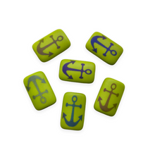 Load image into Gallery viewer, Czech glass rectangle laser tattoo anchor beads pc opaque green AB 18x12mm-Orange grove Beads
