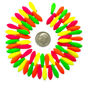 Czech glass dagger drop beads 7" strand neon rainbow UV glow 15x5mm