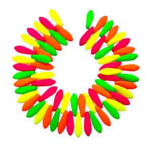 Czech glass dagger drop beads 7" strand neon rainbow UV glow 15x5mm-Orange Grove Beads