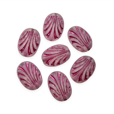 Czech glass art deco seashell oval beads 10pc frosted crystal pink 17x12mm-Orange Grove Beads